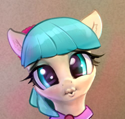 Size: 596x570 | Tagged: safe, artist:hexado, coco pommel, earth pony, pony, bust, female, human lips, looking at you, mare, portrait, puckered lips, solo