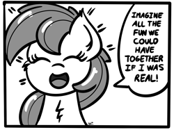 Size: 2732x2048 | Tagged: safe, artist:ashtoneer, pony, /mlp/, 4chan, bust, drawthread, monochrome, ponified, solo, speech bubble, text