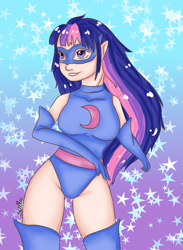 Size: 879x1200 | Tagged: safe, artist:daleblackwood, twilight sparkle, human, clothes, female, humanized, leotard, magic gaia, solo, superhero