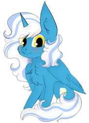 Size: 648x892 | Tagged: safe, artist:hunterthewastelander, oc, oc:fleurbelle, alicorn, alicorn oc, blushing, chest fluff, ear fluff, female, golden eyes, horn, mare, simple background, transparent background, wings