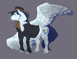 Size: 3321x2569 | Tagged: safe, artist:varwing, soarin', pony, cigarette, colored wings, colored wingtips, fedora, hat, older, solo