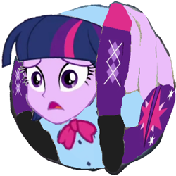 Size: 341x341 | Tagged: safe, artist:sonicdefenders, twilight sparkle, equestria girls, ball, cursed image, female, inanimate tf, morph ball, simple background, solo, transformation, twiball, white background