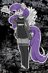 Size: 2635x4051 | Tagged: safe, artist:nightydream, oc, oc:nighty dream, anthro, pegasus, clothes, female, fishnet stockings, glasses, jacket, skirt, solo