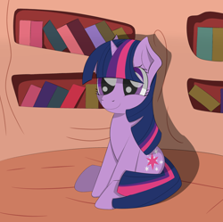 Size: 2000x1995 | Tagged: safe, artist:augjodo, twilight sparkle, unicorn twilight, pony, unicorn, digital art, female, golden oaks library, mare, sitting