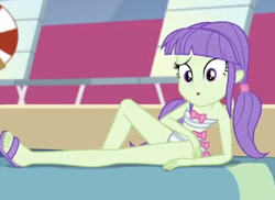Size: 396x289 | Tagged: safe, derpibooru import, screencap, starlight, equestria girls, spring breakdown, background human, clothes, cropped, sandals, sleeveless, solo, striped swimsuit, swimsuit