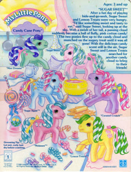 Size: 761x1001 | Tagged: safe, molasses, g1, backcard, book, bow, bowl, candy, candy cane, candy cane pony, caramel crunch, curtains, dough, food, lemon treats, mint dreams, mixing bowl, official, pitcher, rolling pin, story, sugar apple, sugar sweet, tail bow, this will end in colic