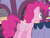 Size: 505x387 | Tagged: safe, derpibooru import, screencap, pinkie pie, earth pony, pony, mmmystery on the friendship express, bags under eyes, balloonbutt, butt, cake, cropped, female, food, open mouth, plot, shocked, solo, table, train, wide eyes