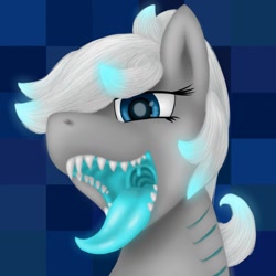 Size: 800x800 | Tagged: safe, artist:stray prey, derpibooru import, oc, oc only, oc:lacera viscera, original species, pony, shark, shark pony, bedroom eyes, bust, digital art, esophagus, mawshot, open mouth, portrait, sharp teeth, solo, teeth, tongue out, uvula