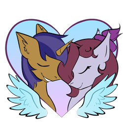 Size: 2000x2000 | Tagged: safe, artist:meaxtonly, oc, oc only, oc:jade jump, oc:lunar spice, bat pony, unicorn, fallout equestria, bat pony oc, bat wings, commission, eyes closed, female, foe adventures, lunump, male, romantic, shipping, simple background, straight, transparent background, wings, ych result