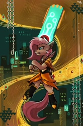 Size: 2640x4000 | Tagged: safe, artist:amy-gamy, derpibooru import, fluttershy, pegasus, pony, crossover, solo, transistor