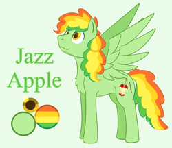 Size: 1100x950 | Tagged: safe, artist:enigmadoodles, oc, oc only, oc:jazz apple, pegasus, ambiguous gender, magical lesbian spawn, offspring, parent:applejack, parent:rainbow dash, parents:appledash, ppny, solo