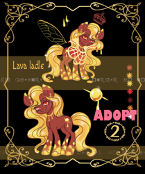 Size: 934x1118 | Tagged: safe, artist:mdwines, oc, oc only, breezie, earth pony, goo, goo pony, original species, pony, adoptable, adopted, adoption, adopts, advertisement, auction, auction open, breeziefied, cutie mark, gold, lava, lava lamp, outfit, solo, species swap, wax
