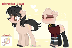 Size: 3586x2374 | Tagged: safe, artist:2pandita, oc, oc only, oc:tsuki, earth pony, pony, bald, clothes, female, mare, reference sheet, solo