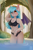 Size: 2362x3543 | Tagged: safe, artist:buvanybu, oc, oc only, oc:moon bloom, anthro, bat pony, anthro oc, armpits, bat pony oc, bikini, black swimsuit, clothes, female, forest, looking at you, mare, one eye closed, solo, swimsuit, water