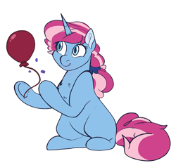 Size: 1552x1443 | Tagged: safe, artist:maikatystar, derpibooru import, oc, oc:cotton candy, pony, unicorn, balloon, female, mare, offspring, parent:party favor, parent:pinkie pie, parents:partypie, simple background, solo, transparent background