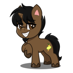 Size: 4093x4093 | Tagged: safe, artist:jcosneverexisted, oc, oc only, oc:marrón, pony, unicorn, my little pony: pony life, beard, facial hair, goatee, looking at you, male, simple background, smiling, solo, stallion, transparent background, unshorn fetlocks