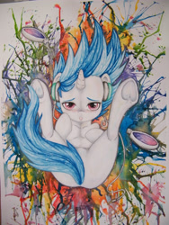 Size: 2736x3648 | Tagged: safe, artist:dantethehuman, derpibooru import, dj pon-3, vinyl scratch, pony, solo, strategically covered, traditional art, underhoof