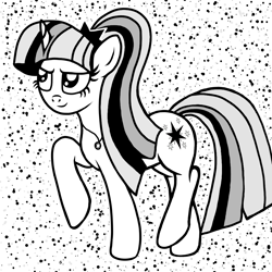 Size: 1000x1000 | Tagged: safe, artist:katya, sci-twi, twilight sparkle, pony, black and white, comic style, element of magic, equestria girls ponified, grayscale, monochrome, ponified, solo