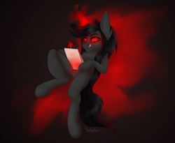 Size: 3516x2880 | Tagged: safe, artist:teelastrie, derpibooru import, oc, oc:nub, pony, unicorn, drawing, glowing eyes, glowing horn, high res, horn, magic, red and black oc, red eyes, simple background, tongue out