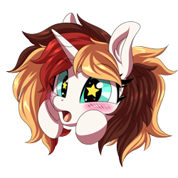 Size: 1200x1200 | Tagged: safe, artist:ask-colorsound, oc, oc only, oc:scarlet serenade, pony, unicorn, blushing, cute, emoticon, excited, female, gasp, head only, mare, simple background, solo, starry eyes, transparent background, wingding eyes