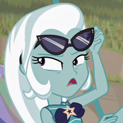 Size: 1080x1080 | Tagged: safe, derpibooru import, edit, edited screencap, screencap, trixie, better together, equestria girls, forgotten friendship, clothes, female, solo, swimsuit