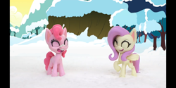 Size: 1440x720 | Tagged: safe, derpibooru import, fluttershy, pinkie pie, earth pony, pegasus, pony, my little pony: pony life, cute, eyes closed, laughing, open mouth, snow