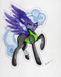 Size: 2445x3089 | Tagged: safe, artist:luxiwind, rolling thunder, pegasus, pony, bandage, clothes, eye scar, female, grin, mare, scar, smiling, solo, traditional art, uniform, washouts uniform