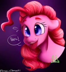 Size: 1024x1109 | Tagged: safe, artist:paintcoloryt, derpibooru import, pinkie pie, earth pony, pony, :p, bleh, bust, colored pupils, cute, diapinkes, female, floppy ears, mare, plewds, portrait, solo, tongue out