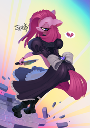 Size: 1507x2133 | Tagged: safe, artist:spaboofy, derpibooru import, pinkie pie, anthro, alice madness returns, crossover, knife, pinkamena diane pie