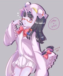 Size: 1706x2048 | Tagged: safe, artist:moh_mlp2, twilight sparkle, anthro, :o, anime, bow, clothes, cosplay, costume, crossover, cute, female, glasses, hair bow, hat, looking at you, meganekko, one eye closed, open mouth, patchouli knowledge, solo, touhou, twiabetes, twichouli, wink