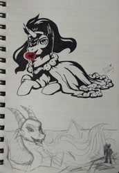 Size: 416x604 | Tagged: safe, artist:amy-gamy, derpibooru import, king sombra, pony, unicorn, holiday, lined paper, traditional art, valentine's day