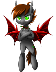 Size: 1280x1640 | Tagged: safe, artist:ce2438, oc, oc only, oc:darkforest, bat pony, brown mane, dark, female, forest, gray coat, green eyes, mare, red wings, serious, simple background, solo, transparent background, tree, wild