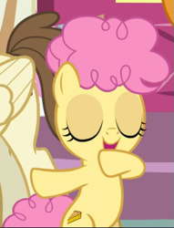 Size: 523x683 | Tagged: safe, screencap, li'l cheese, pound cake, earth pony, pegasus, the last problem, bipedal, colt, cropped, eyes closed, male, offscreen character, open mouth, solo