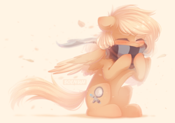 Size: 1614x1134 | Tagged: safe, artist:solnuh, oc, oc only, oc:mirta whoowlms, pegasus, pony, blushing, clothes, scarf, wind, wings