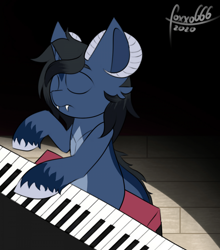 Size: 1920x2181 | Tagged: safe, artist:foxxo666, oc, oc only, oc:zephyr tone, original species, longmoran, musical instrument, piano, solo