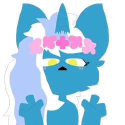 Size: 1000x1000 | Tagged: safe, artist:offbrandwasteland, oc, oc:fleurbelle, alicorn, alicorn oc, female, flower, flower in hair, golden eyes, hand, horn, mare, simple background, transparent background, wings