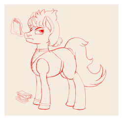 Size: 2096x2052 | Tagged: safe, artist:thewindking, oc, oc only, oc:uni, pony, unicorn, bowtie, clothes, facial hair, horn, jacket, large order, male, missing cutie mark, moustache, notepad, shirt, simple background, sketch, solo, unicorn oc, waiter