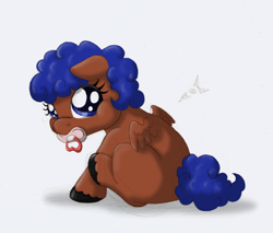 Size: 660x561 | Tagged: safe, artist:ravenpuff, oc, oc only, oc:skye gazer, pegasus, pony, baby, baby pony, eyelashes, female, filly, pacifier, pegasus oc, solo, unshorn fetlocks, wings