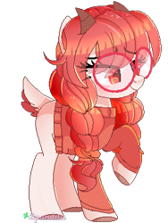 Size: 285x380 | Tagged: safe, artist:2pandita, oc, oc only, earth pony, pony, clothes, eye clipping through hair, female, glasses, horns, mare, pixel art, raised hoof, simple background, solo, sweater, white background
