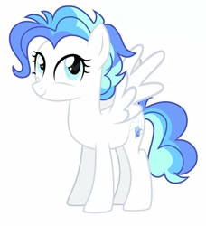 Size: 935x1024 | Tagged: safe, oc, oc only, oc:raindrop, oc:the cyberneticist, pegasus, pony, fallout equestria: kingpin, ahoge, blue eyes, blue mane, commissioner:genki, female, justice mare, mare, pegasus oc, smiling, solo, wings, young mare