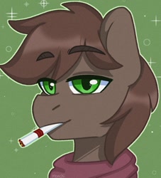 Size: 1000x1100 | Tagged: safe, artist:cottonsweets, oc, oc only, oc:brewer, oc:noble brew, earth pony, bust, cigarette, clothes, earth pony oc, male, scarf, solo