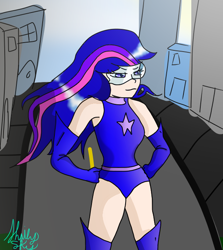 Size: 570x640 | Tagged: safe, artist:shailysky, twilight sparkle, human, clothes, hands on hip, humanized, leotard, magic gaia, superhero