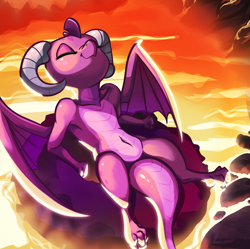 Size: 3039x3031 | Tagged: safe, artist:nookprint, princess ember, dragon, armpits, belly button, cute, dragon lands, dragoness, emberbetes, eyes closed, female, high res, inner tube, lava, lava pit, smiling, solo