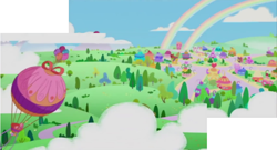 Size: 1700x916 | Tagged: safe, edit, screencap, pinkie pie (g3), g3, g3.5, background, cloud, equestria, hot air balloon, intro, ponyville, ponyville (g3), rainbow