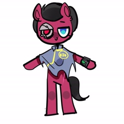 Size: 2711x2711 | Tagged: safe, artist:plasma fall, oc, oc only, oc:red eye, cyborg, earth pony, human, pony, fallout equestria, cyber eyes, fallout, fanfic, fanfic art, hooves, humanized, male, pipbuck, simple background, solo, stallion, white background