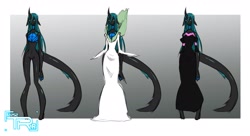 Size: 2048x1118 | Tagged: safe, artist:tea-redrex, oc, oc only, anthro, changeling queen, unguligrade anthro, changeling queen oc, clothes, colored, dress, female, nudity