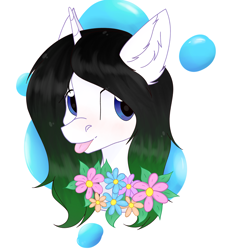 Size: 3351x3385 | Tagged: safe, artist:kim0508, oc, oc only, oc:vex vixen, pony, unicorn, flower, tongue out