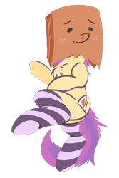 Size: 1200x1800 | Tagged: safe, artist:rhythmpixel, oc, oc only, oc:paper bag, chest fluff, clothes, female, mare, simple background, socks, solo, striped socks, transparent background