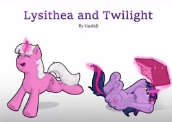 Size: 1280x905 | Tagged: safe, artist:moonlightfan, twilight sparkle, twilight sparkle (alicorn), alicorn, pony, unicorn, book, crossover, fanfic, fanfic art, fanfic cover, female, filly, filly twilight sparkle, fire emblem, fire emblem: three houses, lysithea von ordelia, ponified, siblings, sisters, twins, younger