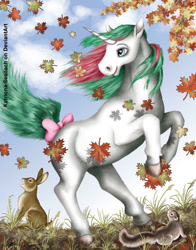 Size: 716x911 | Tagged: safe, artist:katriona-seallach, gusty, rabbit, squirrel, g1, animal, autumn, missing cutie mark, nature